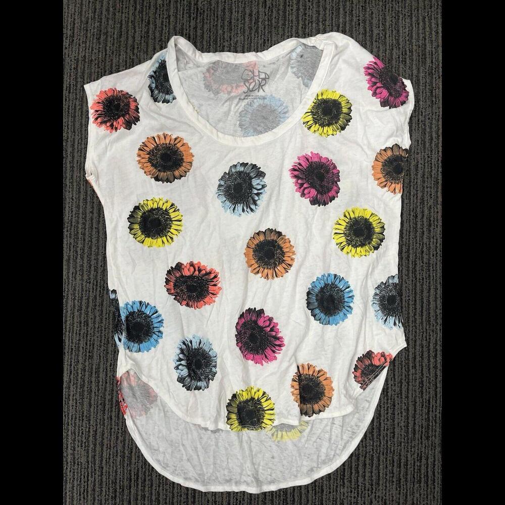 New Chaser White Colorful Sunflower Tee Shirt Large